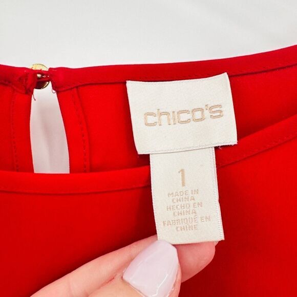 Chico’s Size 1 Small Red Pleated Sleeve Career Blouse Top - Picture 5 of 6